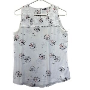 Reitmans Sleeveless Dandelion Print Blouse XS Pintuck Keyhole Closure Polyester